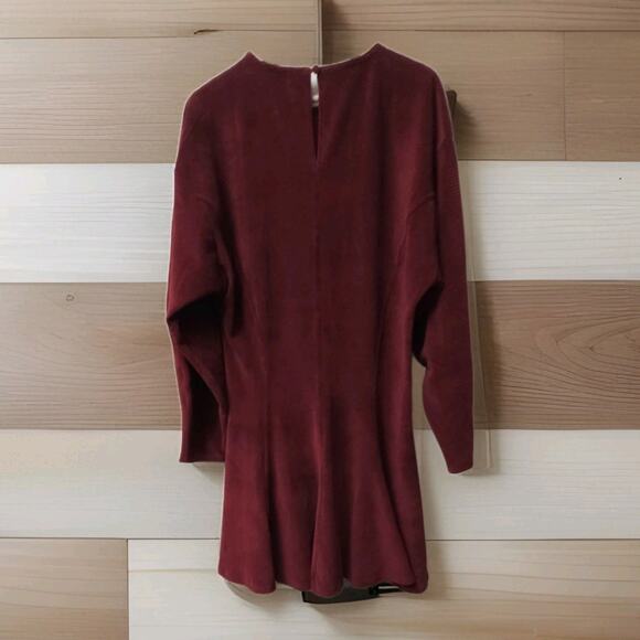 ASOS Women's Deep Red Chunky Corduroy Ruffle Flare Keyhole Back Mini Dress 12 - Picture 4 of 4